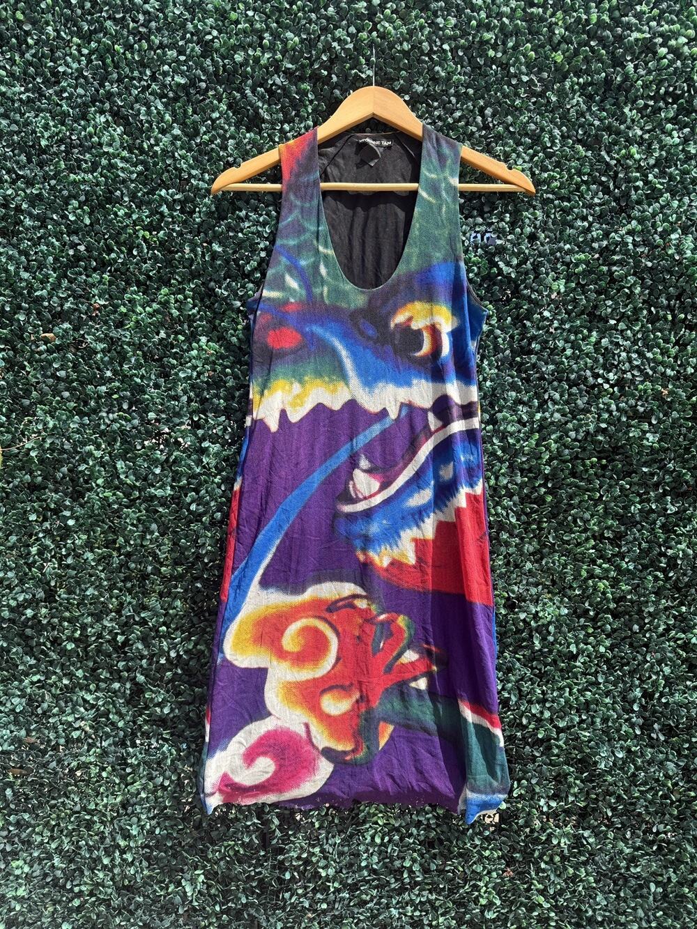 Vintage 1990s Vivienne Tam Dragon Print Mesh Midi Dress Size 1